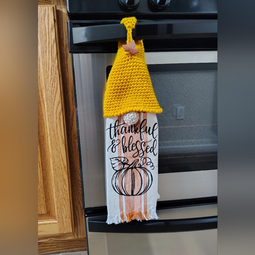 Handmade Crochet Gnome Fall Towel Topper - Picture 2 of 5